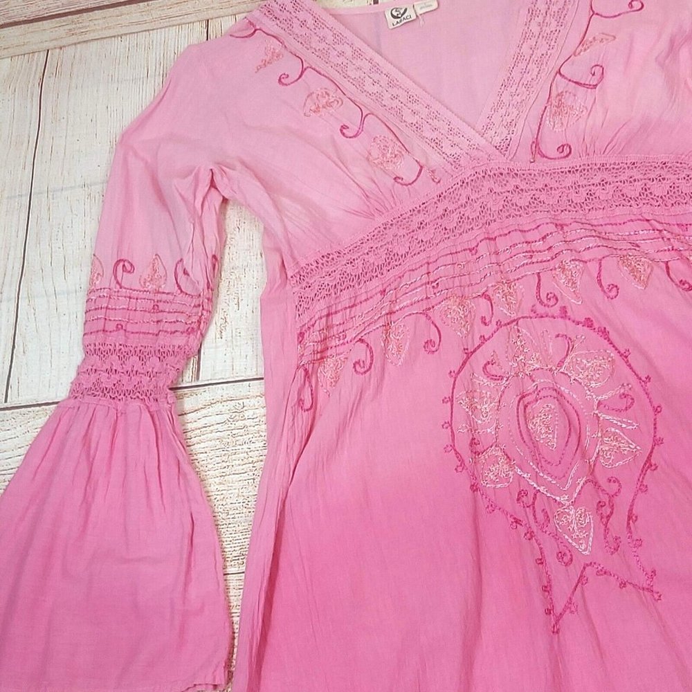 Embroidery Pink Summer Tunic Women's Shirt Tunic Top Dress Kurta 100% Cotton L - Picture 8 of 16